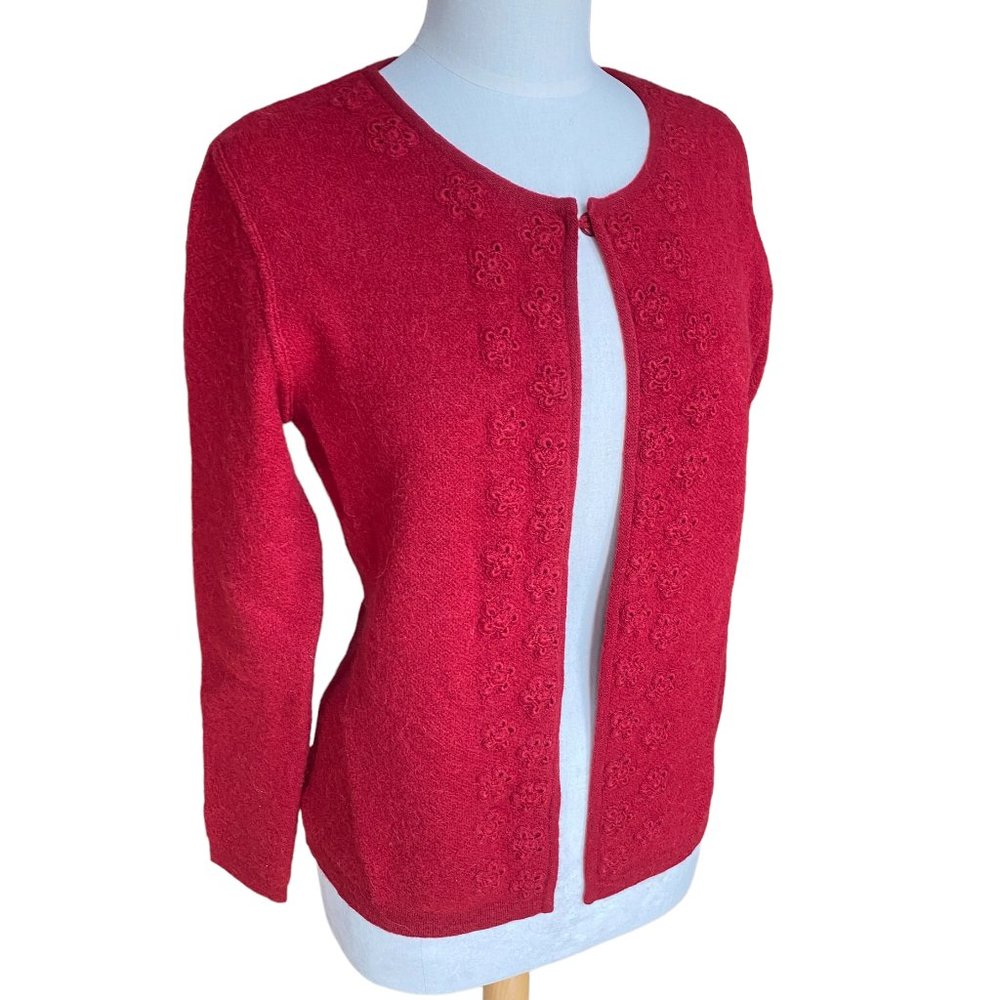 MFH Knits Peruvian Alpaca Wool Cardigan Embroidered Floral Holiday Grannycore-S